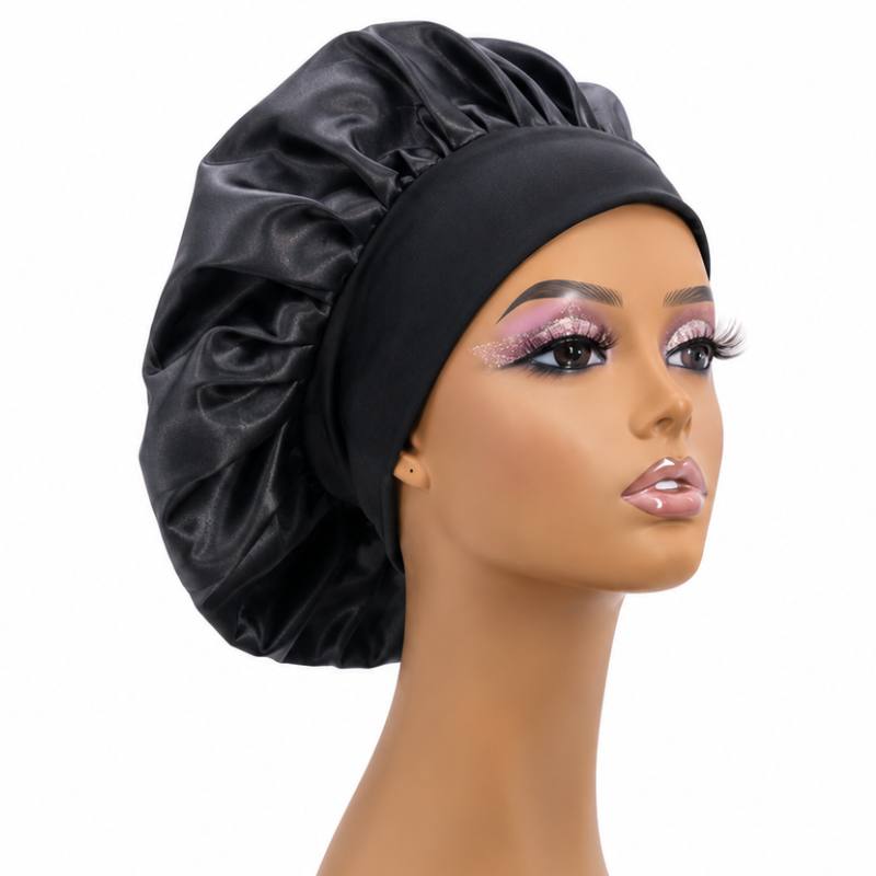 Black Round Silk Bonnet - Bellezza Boutique