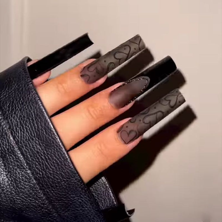 Black press on nails set 24 pcs wearable acrylic matte glossy manicure kit Bellezza Boutique