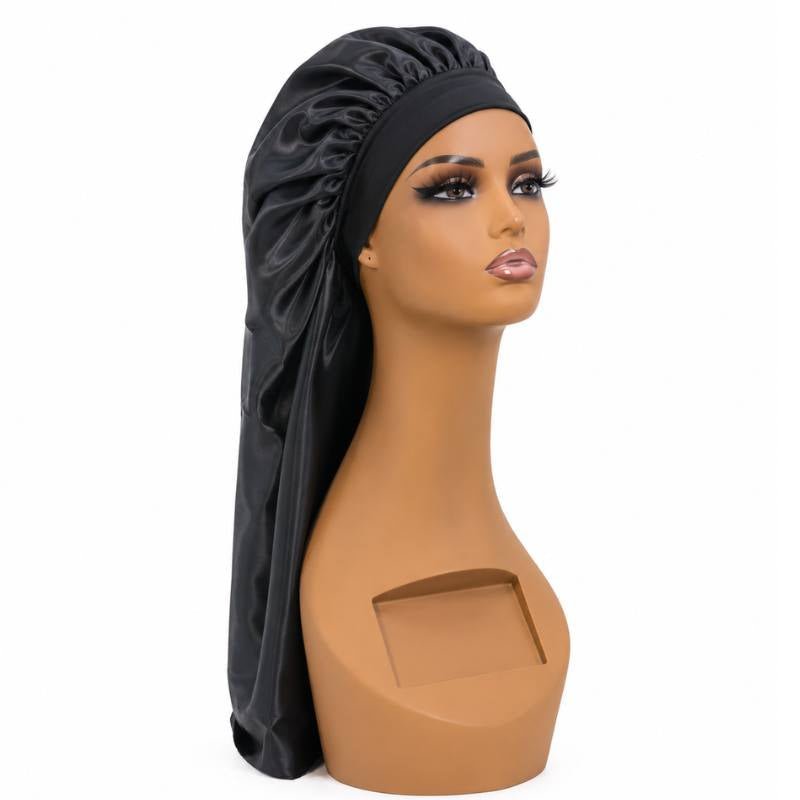 Black Long Silk Bonnet - Bellezza Boutique