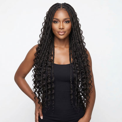 Deep Wave Boho Braids with Human Hair Blend - Bellezza Boutique