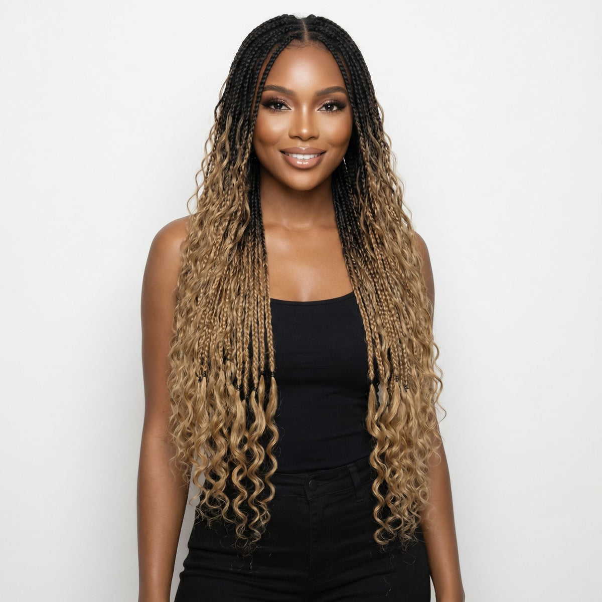 Honey Blonde Ombre Deep Wave Boho Braids with Human Hair Blend - Bellezza Boutique